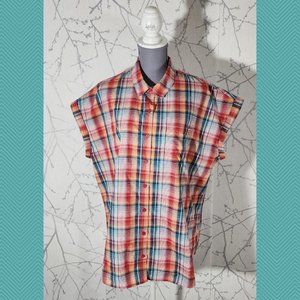 Lee Riders Red Plaid Button Front Boxy Fit Blouse